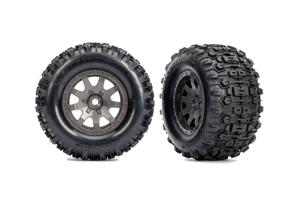 10770-GRAY Traxxas T&W BLK WHL SLEDGEHMMR TIRES (2) Mini MAXX