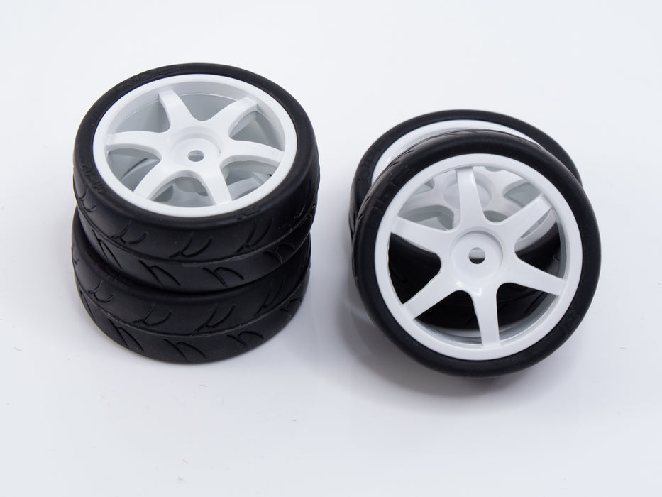 GRC124 USGT non belted pre glued tires ( six spoke wheel, white) (4)