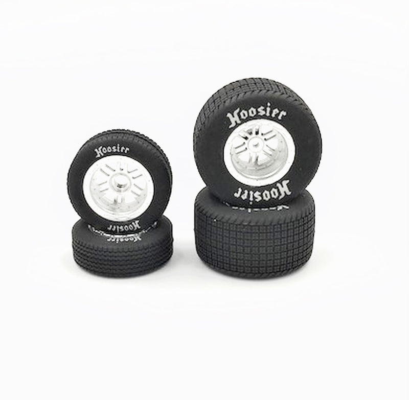 1RC5531 1RC Racing Front/Rear Soft Hoosier Tires and Chrome Wheels, 1/18 Sprint