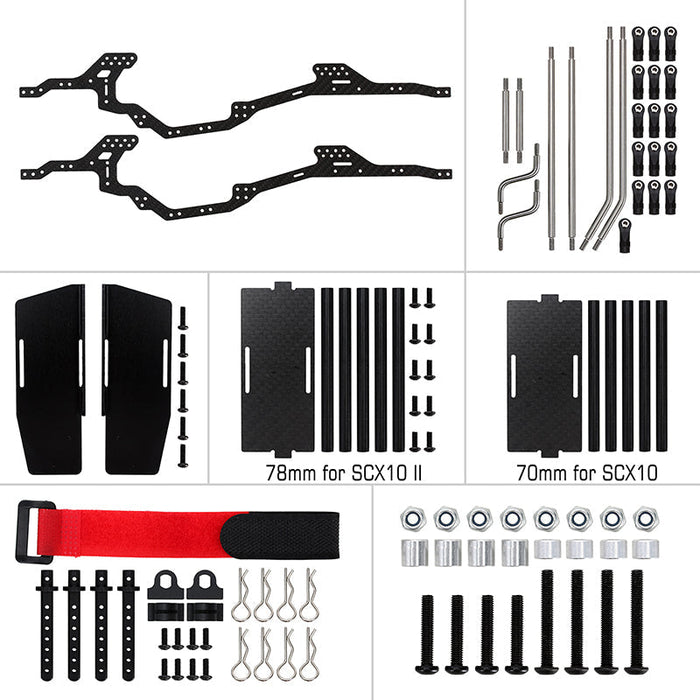 SCX10-2-06 INJORA LCG Carbon Fiber Chassis Kit Frame Girder for 1/10 Axial SCX10 & SCX10 II