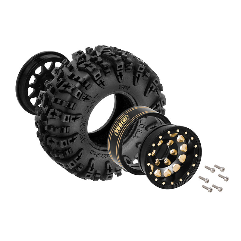 YQW-1301BGD-1319 INJORA 1.3" 70*27mm Brass Wheels with Swamp Claw Tires for 1/18 1/24 RC Crawler (W1301)