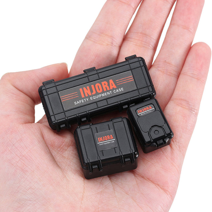 INJORA 3pcs Mini Storage Box Equipment Case Scale Accessory For 1/18 1/24 RC Crawler, Black