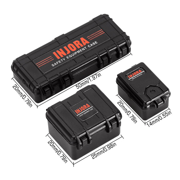 INJORA 3pcs Mini Storage Box Equipment Case Scale Accessory For 1/18 1/24 RC Crawler, Black