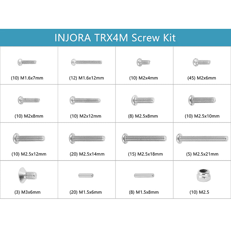 INJORA M1.6 M2 M2.5 Grade 12.9 Stainless Steel Hex Screws Nuts Hardware Kit For 1/18 TRX4M (4M-15)
