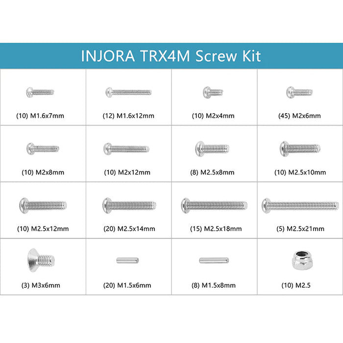 INJORA M1.6 M2 M2.5 Grade 12.9 Stainless Steel Hex Screws Nuts Hardware Kit For 1/18 TRX4M (4M-15)