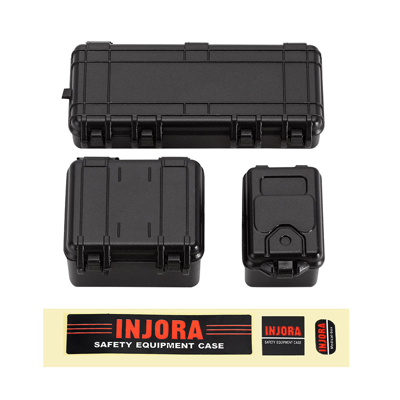 INJORA 3pcs Mini Storage Box Equipment Case Scale Accessory For 1/18 1/24 RC Crawler, Black
