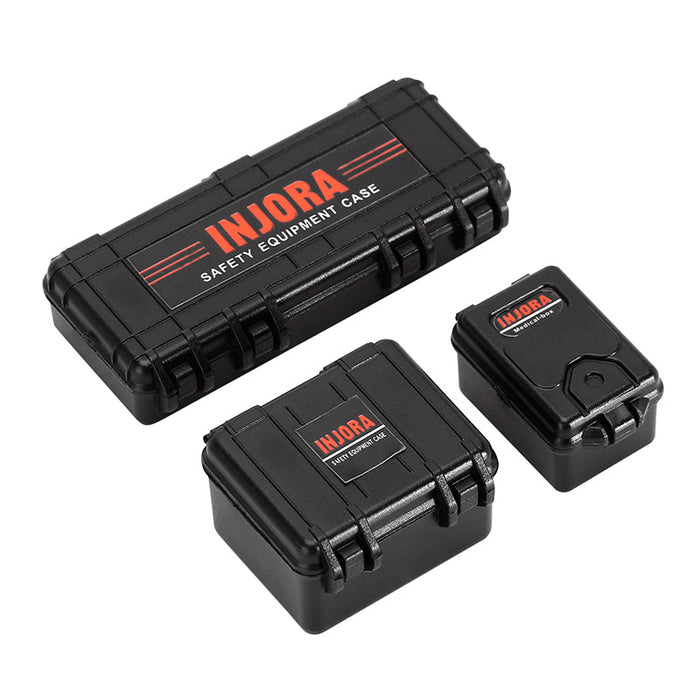 INJORA 3pcs Mini Storage Box Equipment Case Scale Accessory For 1/18 1/24 RC Crawler, Black