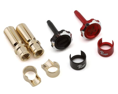 190455 1UP Racing "Lockdown" Adjustable Bullet Plug Grips w/5mm Bullets (Red/Black)