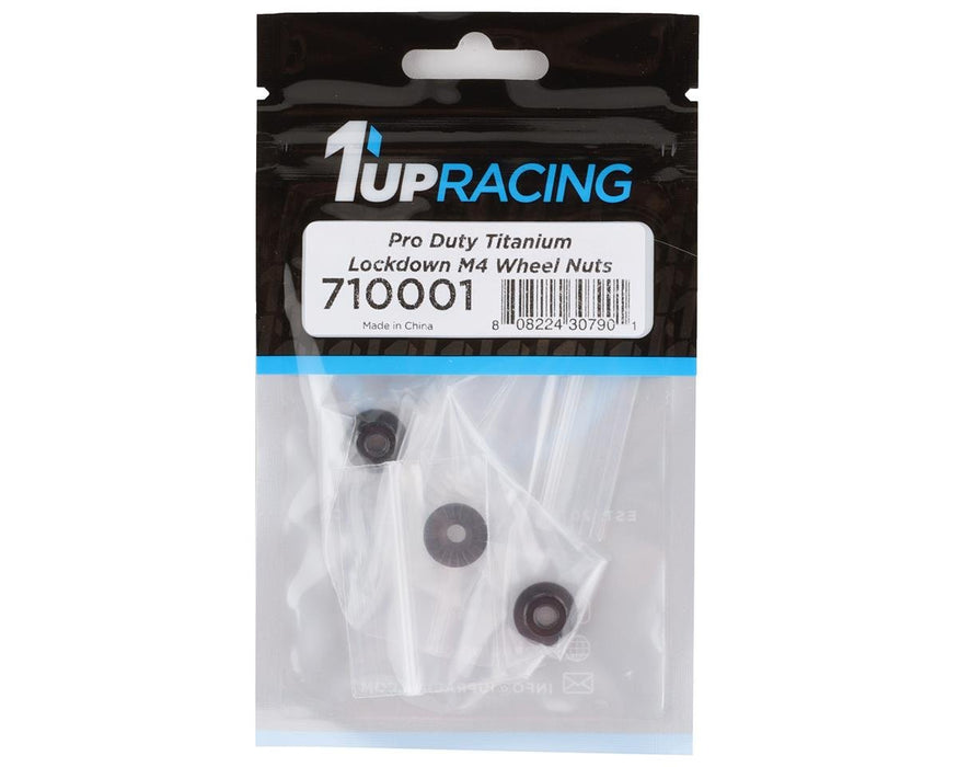 710001 1UP Racing Pro Duty Titanium 4mm Lockdown Wheel Nuts (Black) (4)