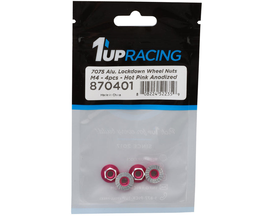 870401 1UP Racing 4mm "Lockdown" Serrated Aluminum Wheel Nuts (Hot Pink) (4)