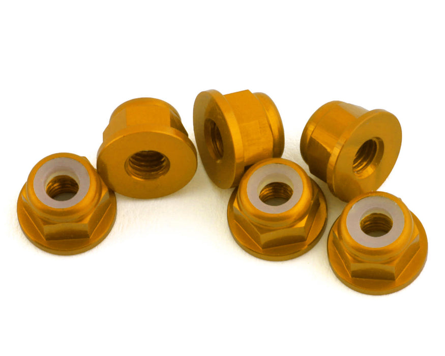 870703 1UP Racing 3mm Aluminum Flanged Locknuts (Gold) (6)
