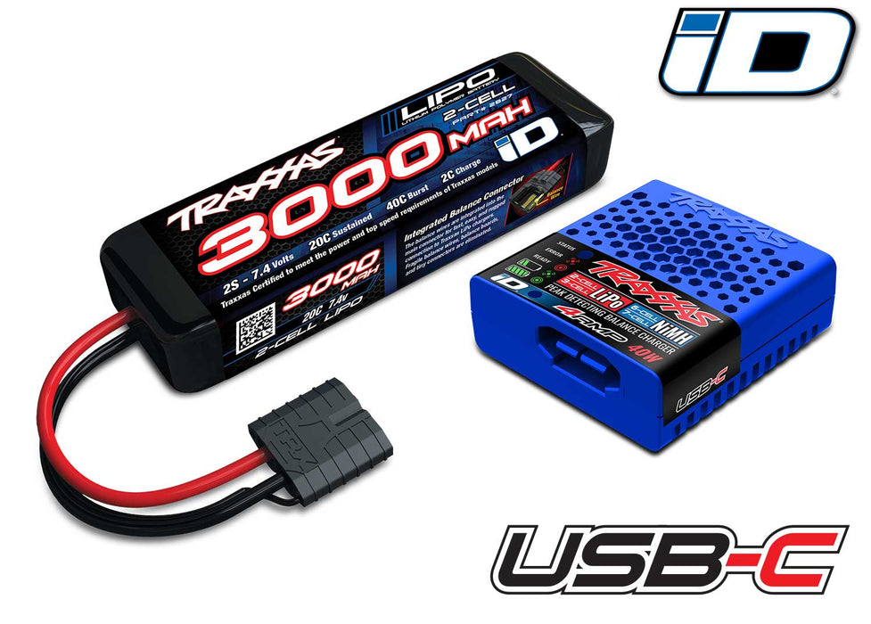 2985-2S Traxxas 2S LIPO COMPLETER 2827X/2985 USB-C Charger, 3000mAh 2s Lipo