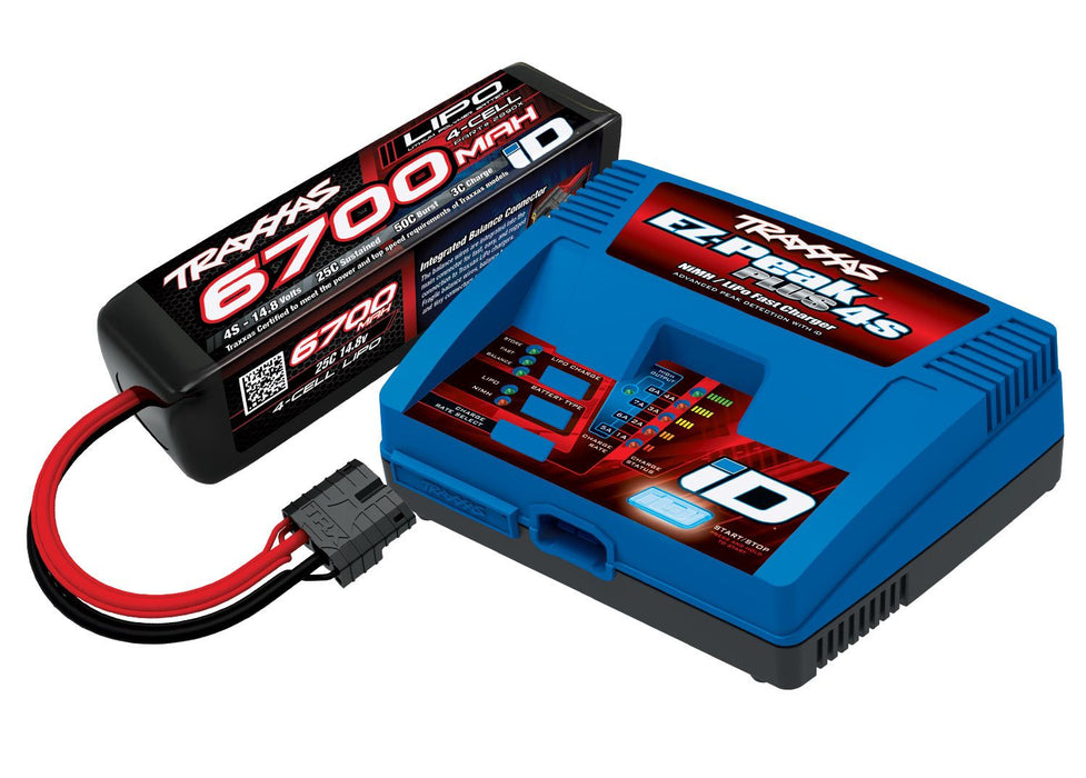 2998 Traxxas Battery/charger completer pack (includes #2981 iD charger (1), #2890X 6700mAh 14.8V 4-cell 25C LiPo battery (1))