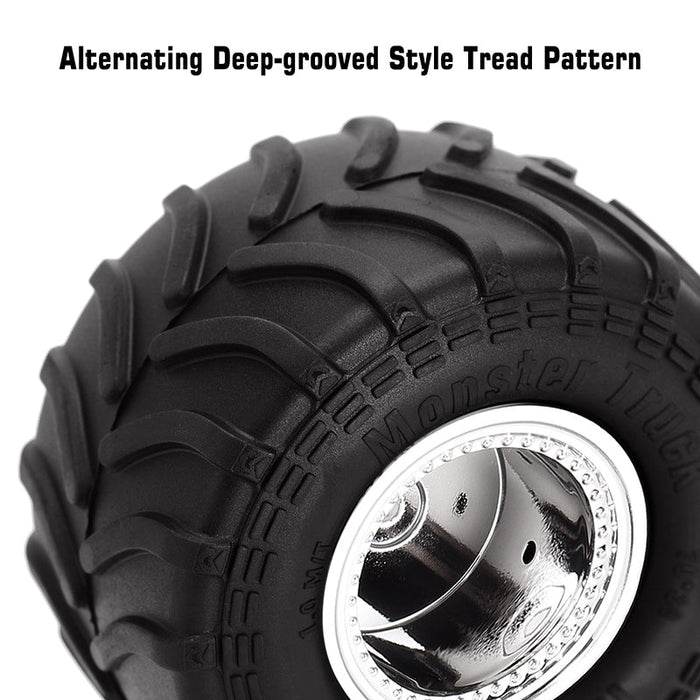 INJORA 70*38mm Monster Truck Wheels Rims Tires Set For 1/24 RC Crawlers (4) Chrome MT1012SR