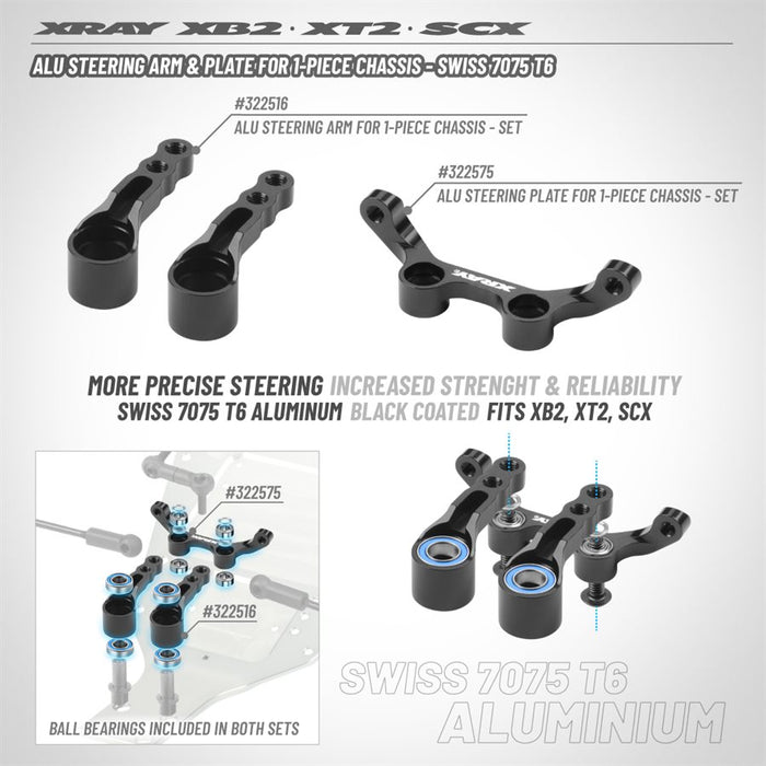 Xray 322516 ALU STEERING ARM FOR 1-PIECE CHASSIS - SWISS 7075 T6 (2) XB2'24