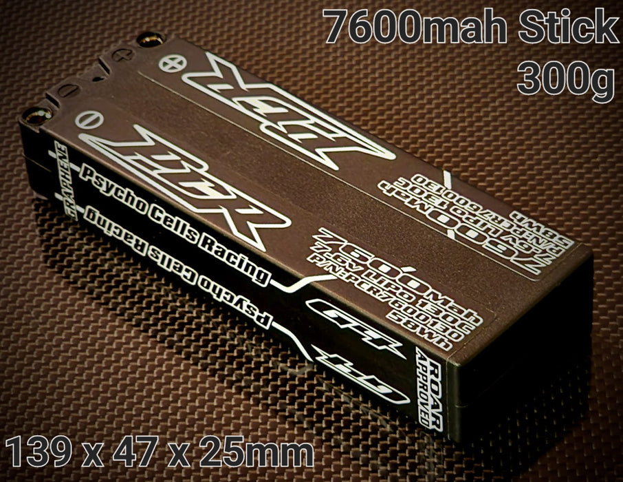 PCR7600130 Psycho Cells Racing 7600mah 7.6v Stick Lipo 130C 5mm NBullet Plugs 300g