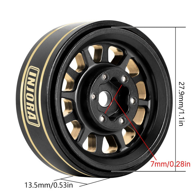 YQW-1101BGD INJORA 1.0 Plus 12-Spoke Brass Beadlock Wheels 42g/pcs offset -3.75mm for 1/18 1/24 RC Crawler (4) (W1101)