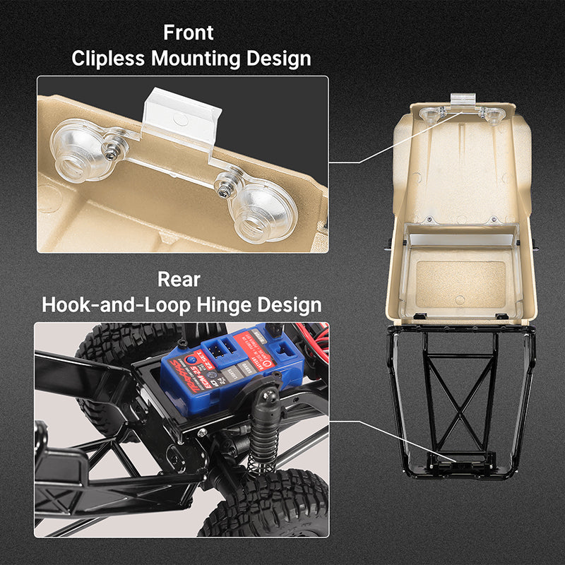 IR40-YE Injora IR40 Half Truck Hard Pre-Painted Body Set for Traxxas® TRX-4M® (Tan) (Defender®/Bronco®) w/Bed Rack & LED Lights