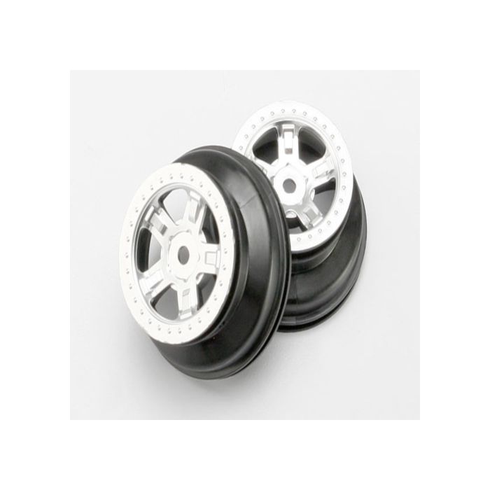 7072 Traxxas- Wheels, SCT satin chrome, beadlock style, dual profile (1.8' inner, 1.4' outer) (2)