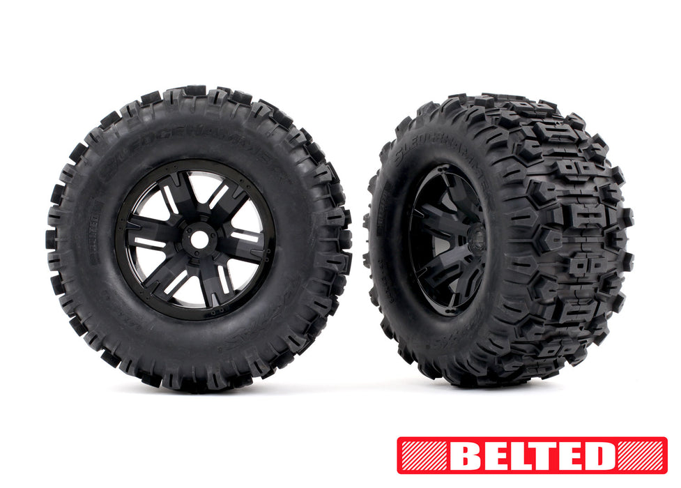 7871 Traxxas Black X-Maxx Wheels & Belted Sledgehammer Tires (2)