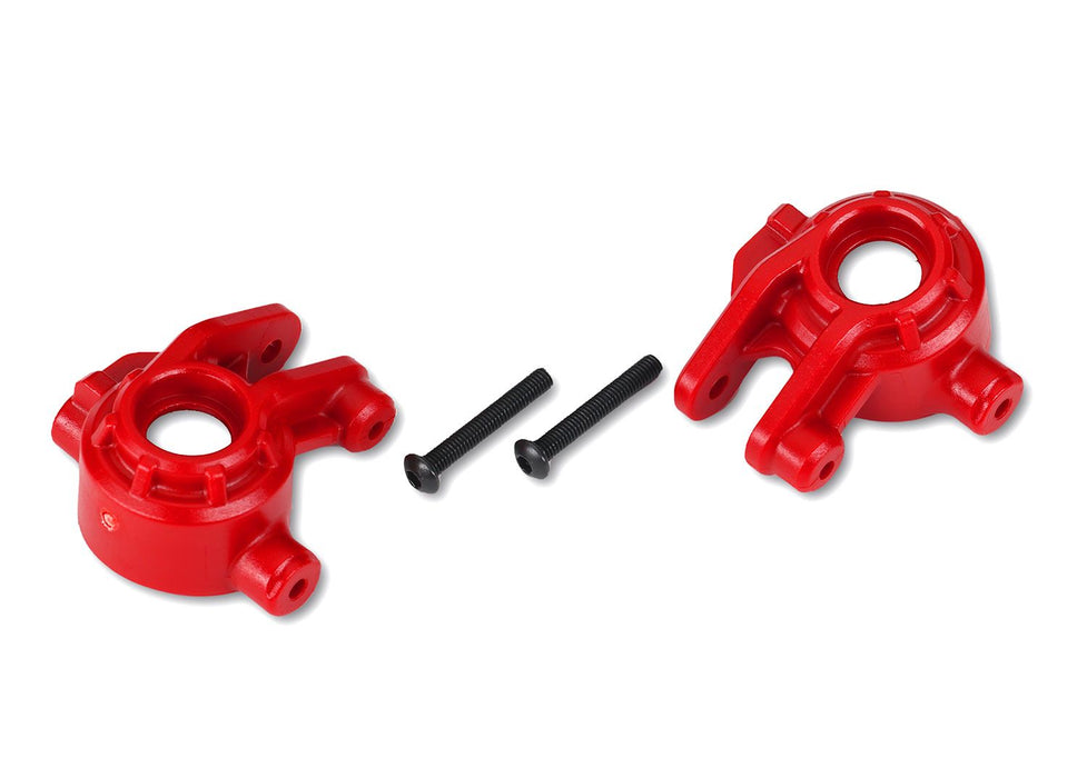 9037R Traxxas Steering blocks, extreme heavy duty, red (left & right)/ 3x20mm BCS (2) (for use with #9080 upgrade kit)