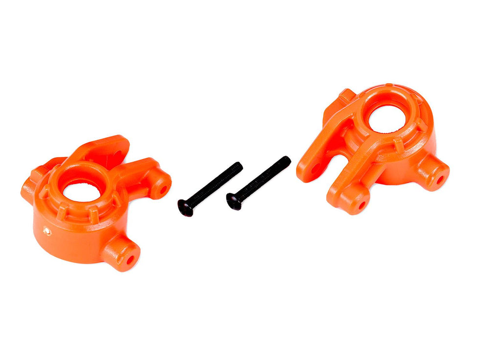 9037T Traxxas Steering blocks, extreme heavy duty, orange (left & right)/ 3x20mm BCS (2) (for use with #9080 upgrade kit)