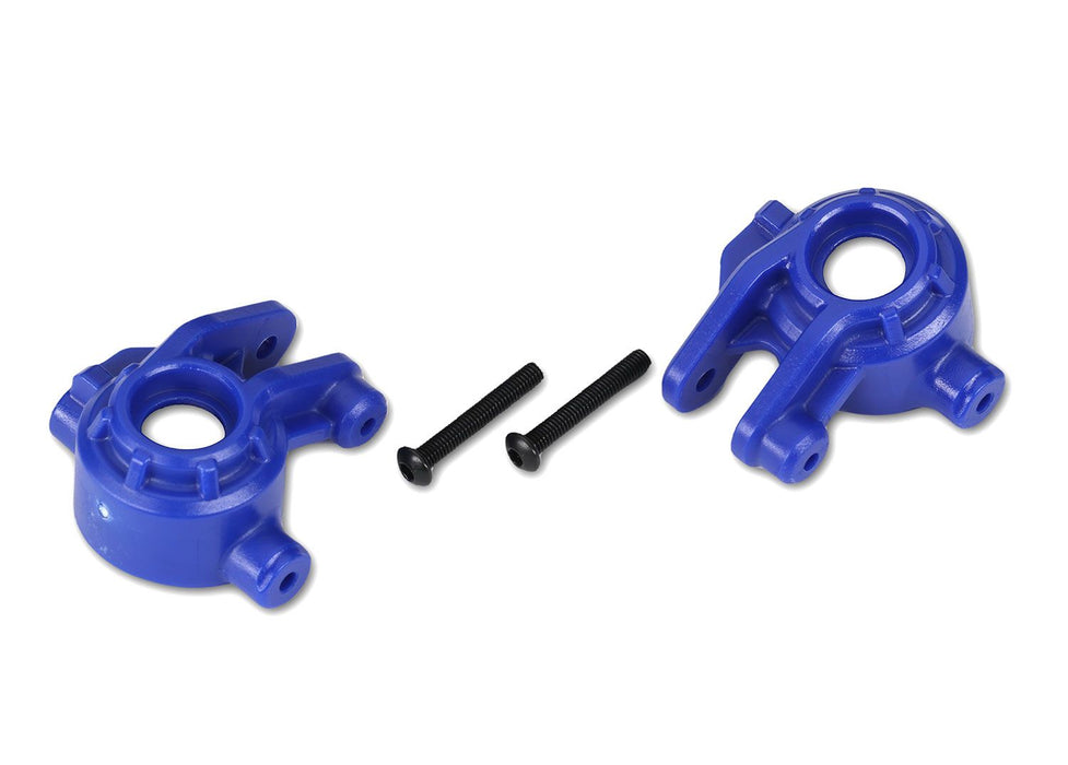 9037X Traxxas Steering blocks, extreme heavy duty, blue (left & right)/ 3x20mm BCS (2) (for use with #9080 upgrade kit)