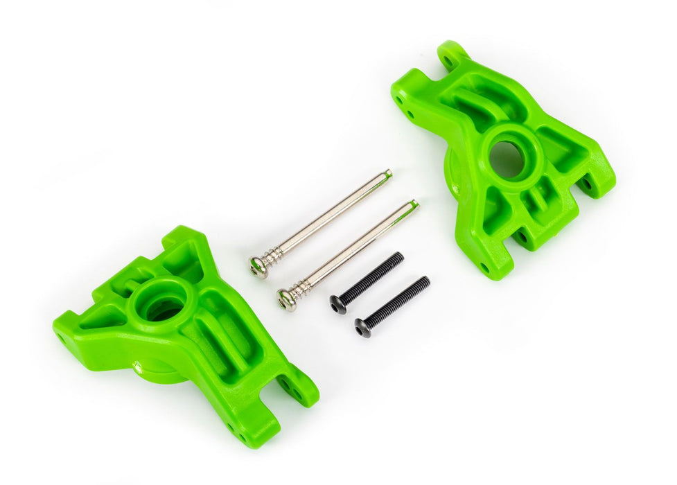 9050G Traxxas Carriers, stub axle, rear, extreme heavy duty, green (left & right)/ 3x41mm hinge pins (2)/ 3x20mm BCS (2) (for use with #9080 upgrade kit)