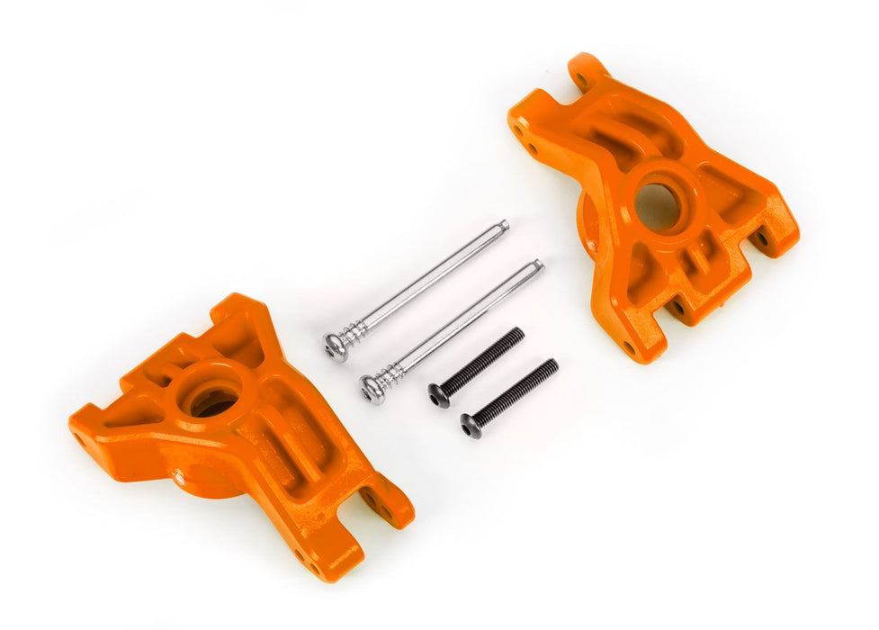 9050T Traxxas Carriers, stub axle, rear, extreme heavy duty, orange (left & right)/ 3x41mm hinge pins (2)/ 3x20mm BCS (2) (for use with #9080 upgrade kit)