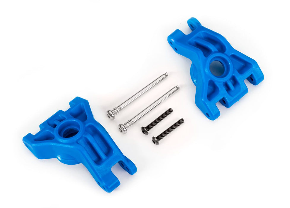 9050X Traxxas Carriers, stub axle, rear, extreme heavy duty, blue (left & right)/ 3x41mm hinge pins (2)/ 3x20mm BCS (2) (for use with #9080 upgrade kit)