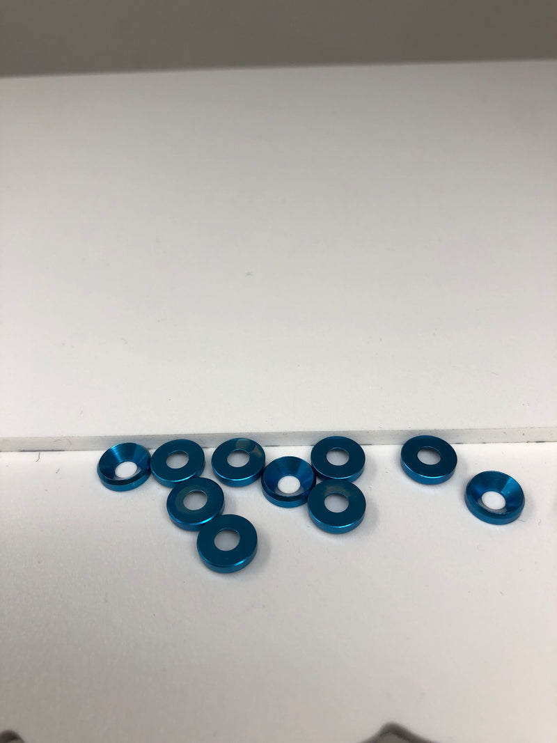 #4-40 & 3MM Aluminum Counter Sunk Washers 10pcs Blue