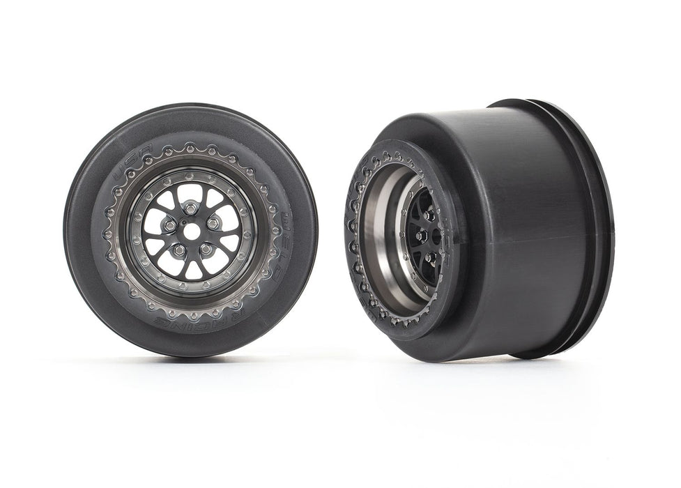 9473A Wheels, Weld satin black chrome (rear) (2) Traxxas Drag Slash