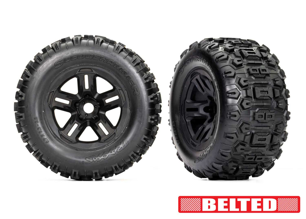 9573 Traxxas 3.8" Black Wheels & Belted Sledgehammer Tires (2)