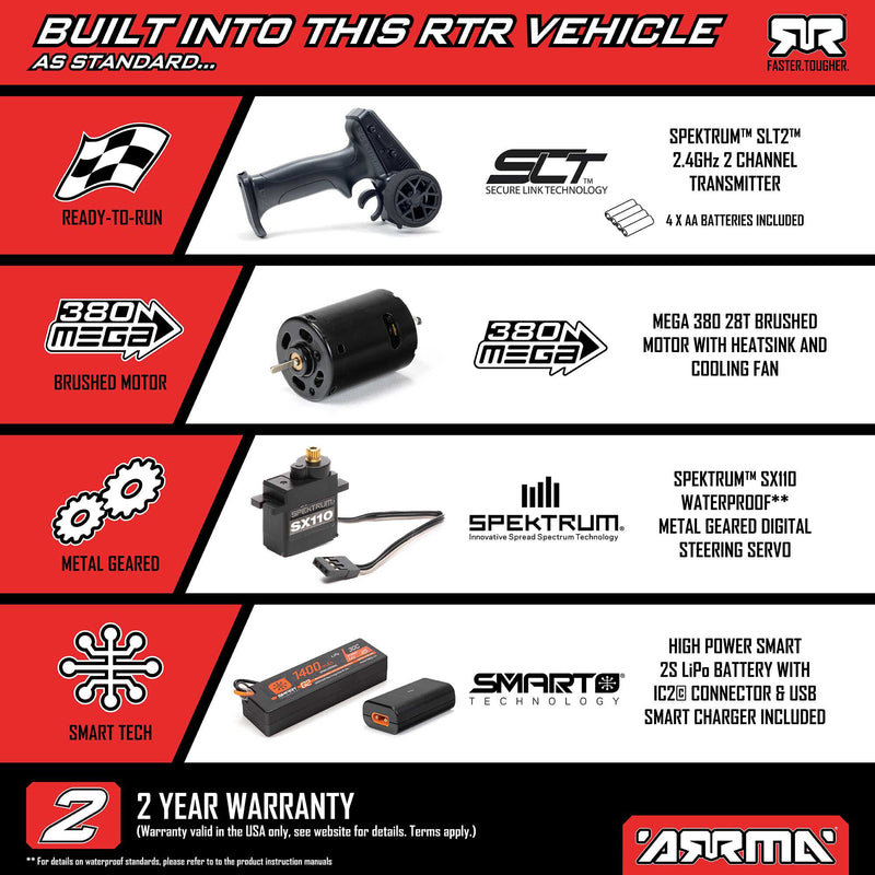 ARA2104KT1 Arrma Mojave Grom MEGA 4WD 380 Brushed 1/16 RTA Electric Desert Truck Kit (Black/Clear) w/SLT2 2.4GHz Radio, Battery & Charger