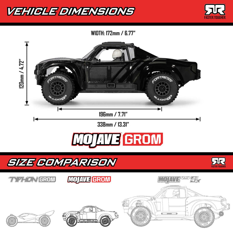 ARA2104KT1 Arrma Mojave Grom MEGA 4WD 380 Brushed 1/16 RTA Electric Desert Truck Kit (Black/Clear) w/SLT2 2.4GHz Radio, Battery & Charger