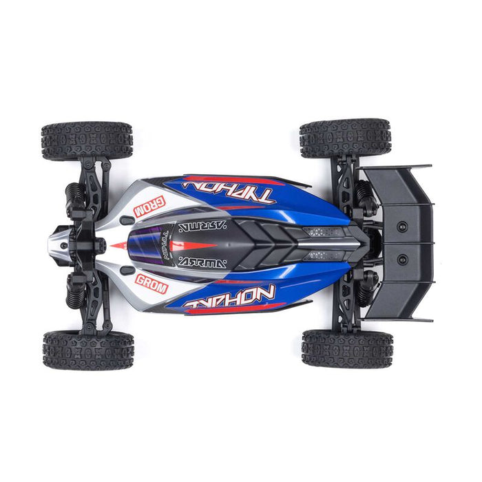 ARA2106T ARRMA TYPHON GROM MEGA 380 Brushed 4X4 Small Scale Buggy RTR with Battery & Charger, Red/White Blue/Silver