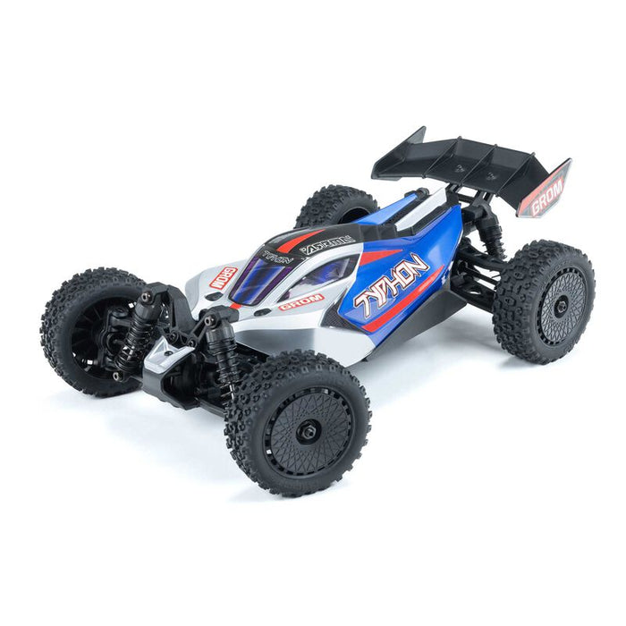 ARRMA TYPHON GROM MEGA 380 Brushed 4X4 Small Scale Buggy RTR with Battery & Charger, Red/White Blue/Silver