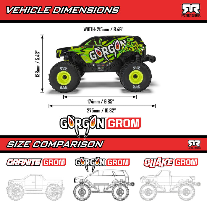 ARA2130T - Arrma 1/16 GORGON GROM 4X4 RTR Brushed Monster Truck (Battery & Charger Included)