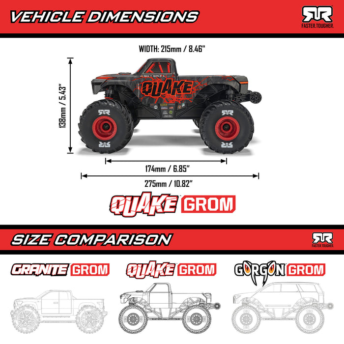 ARA2137T - Arrma 1/16 QUAKE GROM 4X4 RTR Brushed Monster Truck (Battery & Charger Included)