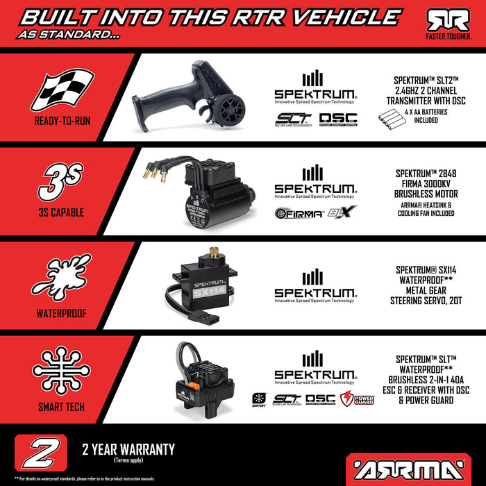 ARA2508ST ARRMA 1/16 MINI KRATON 3S DSC 4X4 RTR Brushless Speed Truck (3S Battery & Charger Included)