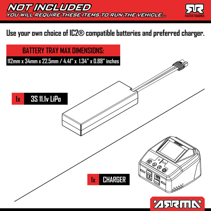 ARA2508T1 ARRMA 1/16 MINI KRATON 3S DSC 4X4 RTR Brushless Speed Truck , Black/Red