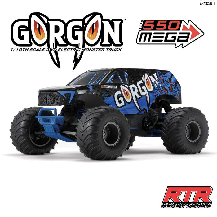 Arrma ARA3230T1 1/10 GORGON 4X2 MEGA 550 Brushed Monster Truck RTR, BLUE