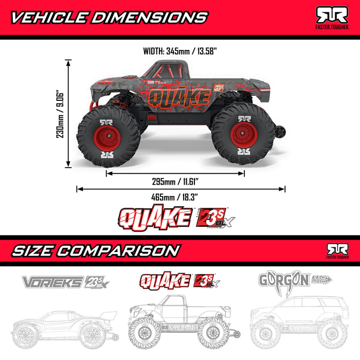 ARA3537T - Arrma 1/10 QUAKE 223S DSC 2WD RTR Brushless Monster Truck