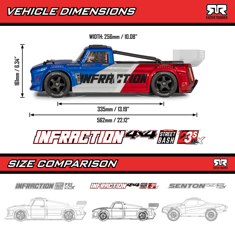 ARA4315V4T Arrma 1/8 INFRACTION 223S DSC 4X4 RTR Brushless All-Road Street Bash Truck