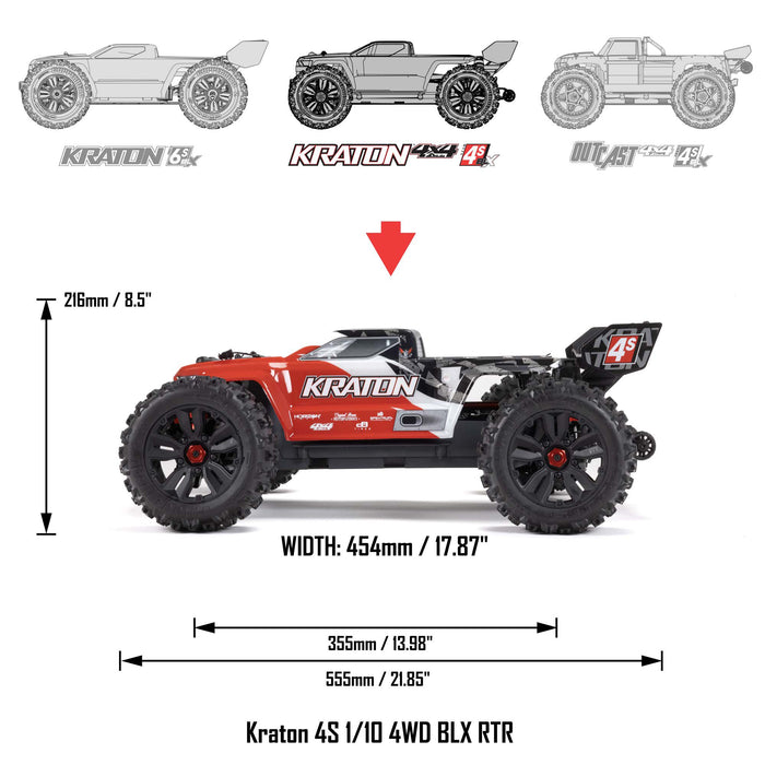 ARA4408V2T4 Arrma 1/10 KRATON 4S 4X4 RTR Brushless Speed Truck, Green