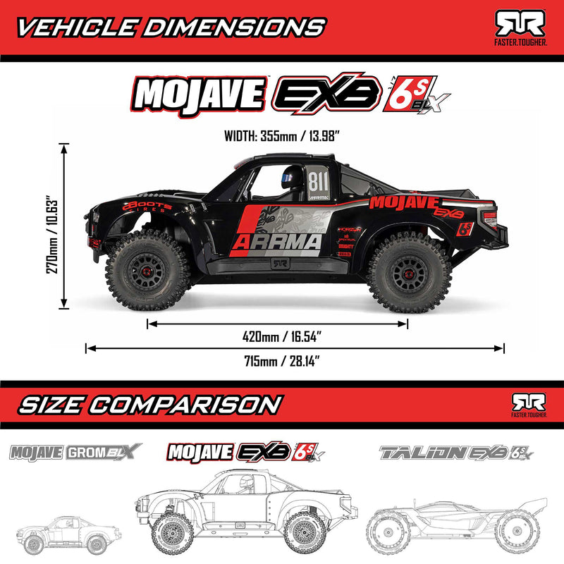 ARA7704V3T1 1/7 MOJAVE 6S EXB 4X4 RTR Brushless Desert Truck, Black
