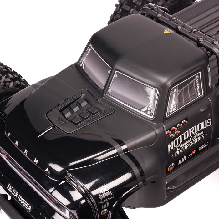 ARA8611V6T Arrma 1/8 NOTORIOUS 6S 4X4 RTR Brushless Stunt Truck, Black