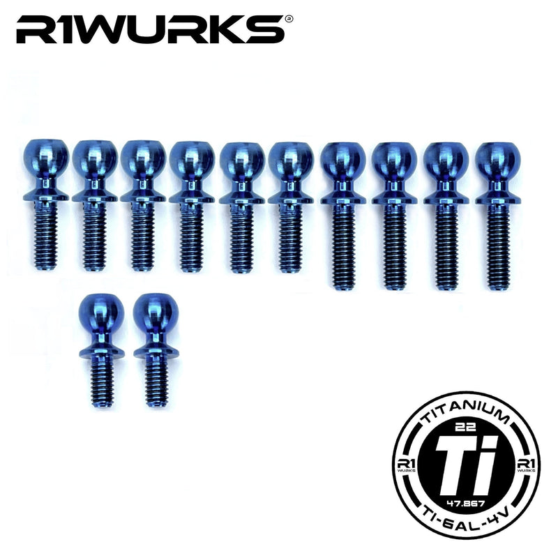900091 R1 WURKS (B7 Series) Turnbuckle Ball Stud Set, Titanium, 12pcs Blue