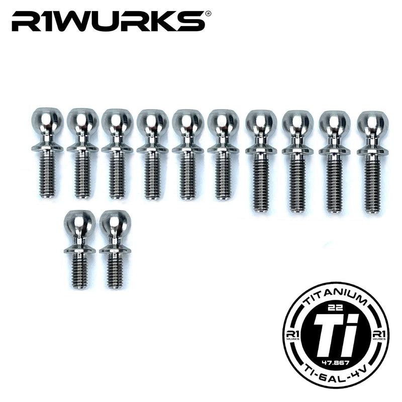 900091-1 R1 WURKS (B7 Series) Turnbuckle Ball Stud Set, Titanium, 12pcs Natural