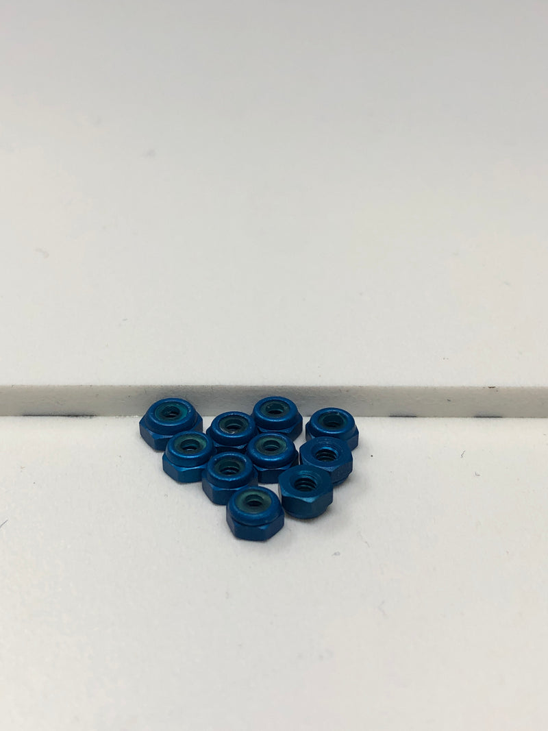 2mm Aluminum Hex Lock Nut 10pcs Blue
